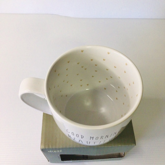Good Morning Beautiful Coffee / Tea Mug Stoneware White Gold Hearts 350 ml NWT - Picture 3 of 6